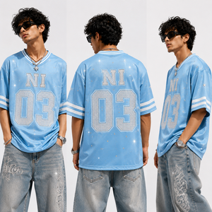 Oversized American Football Jersey Custom Number <b>Graphic</b> Mesh <b>Tee</b> Hip Hop Streetwear Fashion Shirt for Men Vintage Y2K Clothing - Product Image 6
