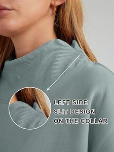 Sudadera con cuello con abertura lateral única Sudadera holgada para mujer - Product Image 2