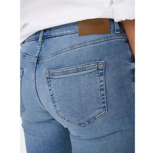 Pantalones vaqueros elásticos de cintura alta personalizados Pantalones ajustados informales de mujer con bolsillo de patrón sólido de algodón de alta calidad Estilo recto - Product Image 1