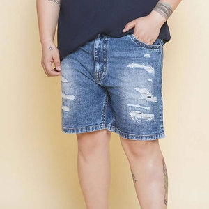 Short en jean 100% coton extensible de qualité supérieure pour homme, bleu classique, motif vieilli délavé, coupe régulière, taille moyenne - Product Image 5