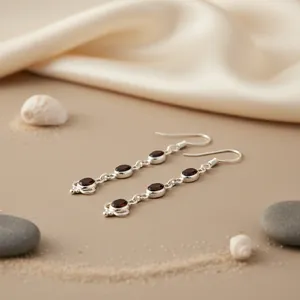Boucles d'oreilles en argent 925 avec grenat plaqué or, bijoux en pierres précieuses pour femmes, pour mariage, fête ou cadeau - Product Image 3
