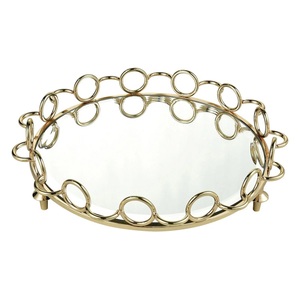 Round Shape Metal Framed Custom <b>Glass</b> <b>Mirror</b> Tray Christmas Decorative Tray for Home Return Gift. - Product Image 1