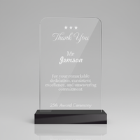 Trophée en acrylique à bords rectangulaires |   Récompense d'entreprise gravée |   Trophée commémoratif imprimé en typographie