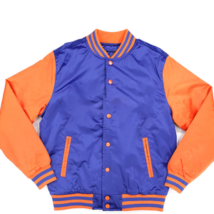 Chaqueta Bomber Unisex de Primavera de Alta Calidad, Personalizada, de Seda/Algodón, Casual, Reversible, Impermeable y Cortavientos, con Frente Azul Rey y Cuerpo Naranja - Product Image 1