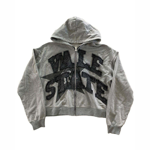 Venta al por mayor de alta calidad desgastado con capucha de gran tamaño suelta ropa de calle para los hombres 6XL tamaño de moda polar en blanco Zip Hoodie - Product Image 2