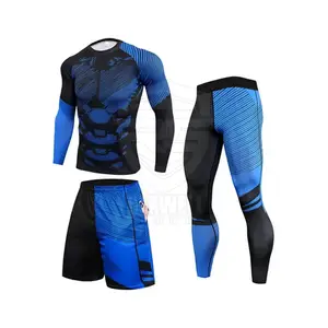 Ropa deportiva Conjunto de gimnasio Pantalones y camisas de compresión Fitness Gym Wear Hombres Conjunto de compresión completo de tres piezas