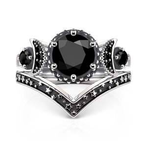 Ensemble de bagues Jeulia Dark Moon and Star Aged pour mariage - Product Image 1