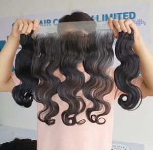 Perruques sans colle super doublement dessinées Paquets de vague de corps de cheveux humains vietnamiens bruts Remy avec fermeture pour femmes noires - Product Image 2