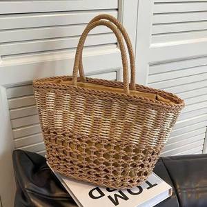 Femmes paille sac de plage tissé bandoulière sacs à bandoulière poignée supérieure cartable sac à main sac à main pour l'été - Product Image 1