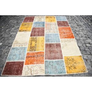 5.4x7.4 ft Rug, Turkish Vintage Area Rug, <b>Brown</b> Patchwork <b>Wool</b> Rug - Product Image 1