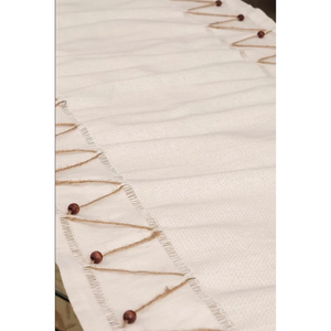 Camino de Mesa de Lino Blanco Hecho a Mano de 50x150cm, Bordado con Cuentas, Decoración Geométrica de Lujo para el Hogar - Product Image 6
