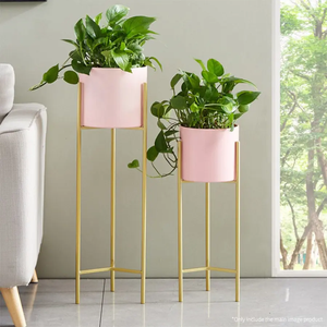 Support de plante d'intérieur en métal doré à forte valeur ajoutée avec support de pot de fleur rose pour affichage de jardin ou support de jardinière d'intérieur - Product Image 6