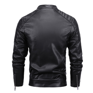 Winter Formal <b>Stand</b> Collar Zipper Front Logo Windproof Waterproof Leather Jacket for Men Custom Outerwear - Product Image 6