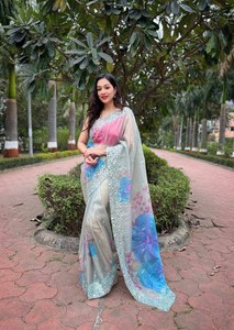 Dernier Saree Swroski non cousu avec chemisier en organza doux Twirll vêtements indiens pakistanais prix de gros du fabricant direct - Product Image 3