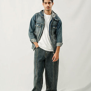 Veste en jean 100% coton de haute qualité pour hommes Style décontracté avec couleur unie et logo avant veste d'hiver mince avec poche - Product Image 2