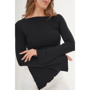 เสื้อเบลาส์ทรงเอแบบไม่สมมาตรสีดำ ผลิตจากผ้าโพลีเอสเตอร์ ขายส่ง - Product Image 2