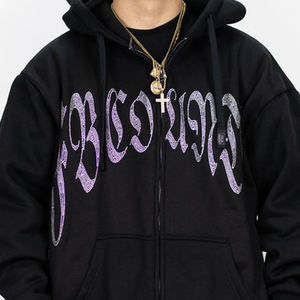 Sweat à capuche zippé en coton mélangé avec strass personnalisé de haute qualité pour hommes - Product Image 5