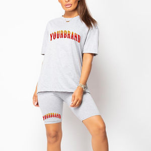 ชุดสั้น2ชิ้นแบบสั้นของผู้หญิงชุดผ้าฝ้าย100% แบบกันน้ำระบายอากาศได้ดีสำหรับฤดูร้อนออกแบบโลโก้ OEM ตามสั่ง - Product Image 1