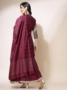 Ensemble Kurta Sharara Duptta pour femmes, style tendance, broderie lourde, silhouette en A, tissu polyester respirant, élégant et magnifique - Product Image 4