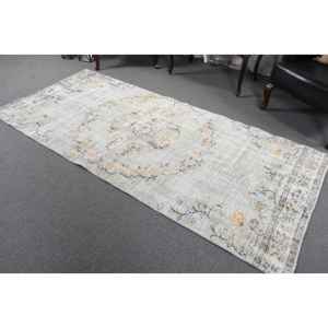 Tapis vintage, tapis de sol 3,7x8,4 pieds, tapis en laine blanc et orange - Product Image 2