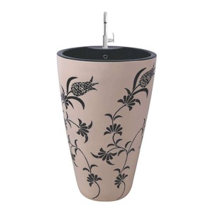 Light choco color round one piece pedestal wash basin freestanding ceramic hand wash bathroom sink - Product Image 1