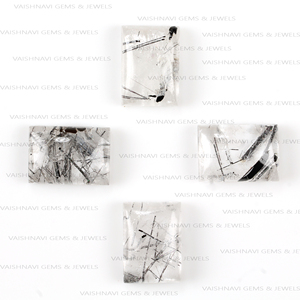 Cabujón de Cuarzo rutilado negro Natural a granel al por mayor 10x14mm rectángulo calibrado DIY fabricación de joyas piedras preciosas sueltas - Product Image 5