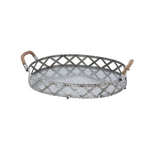 Bandeja galvanizada con asa de metal Bandeja de servicio de forma ovalada para uso doméstico y de hostelería - Product Image 3