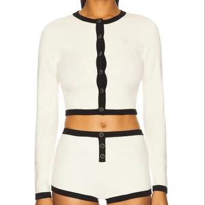 Nouveau cardigan en tricot uni de style décontracté automne 2025, éco-responsable, boutonné, col contrasté, à simple boutonnage, logo personnalisé - Product Image 5