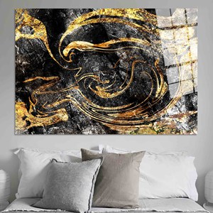 ภาพพิมพ์บนผ้าใบลายหินอ่อนสีทองระยิบระยับ: งานศิลปะด้วยหมึกแอลกอฮอล์ที่งดงาม ศิลปะบนกระจกเทมเปอร์ - Product Image 1