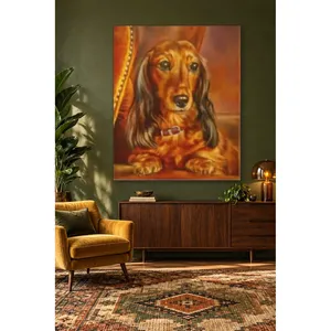 Impression sur toile de Fida, le teckel à poils longs sur un fauteuil orange - Product Image 5