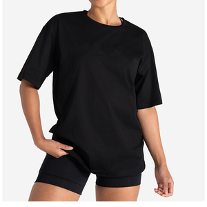 T-shirt en coton biologique 100% pour femmes noires de haute qualité nouveau t-shirt d'entraînement de Yoga écologique pleine longueur manches courtes équipage été - Product Image 5