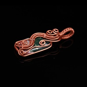 Handmade Natural Ocean Jasper Pendant <b>Copper</b> Wire Wrapped Gemstone Jewelry Link <b>Chain</b> Pear Shape Bezel Setting Women's Antique - Product Image 3