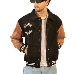 2025 con cuello levantado Color marrón negro Nueva llegada Servicio OEM ODM Nueva llegada Chaquetas universitarias de béisbol personalizadas - Product Image 1