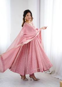 Zain Exports lanza nuevo diseñador indio/paquistaní fiesta desgaste vestido Pent Dupatta tela crujiente seda totalmente Flair Reversible - Product Image 3