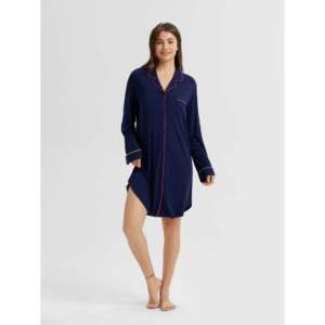 Camisón de Manga Larga para Mujer, de Bambú Suave, con Ribete Multicolor, Estilo Clásico, Tejido Suave para Primavera - Product Image 2