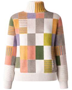 Customized Premium <b>Women</b> Turtleneck Patchwork Knit Sweater Soft Warm Winter Pullover Casual Fashion Top Multicolor Green <b>Orange</b> - Product Image 2