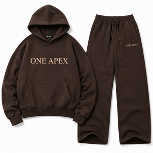 Ensemble survêtement streetwear homme en coton marron premium, coupe oversize, avec sweat à capuche et pantalon large épais - Product Image 3