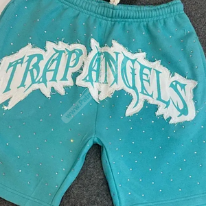 Vente en gros de short de survêtement turquoise personnalisé Short de survêtement avec logo professionnel en strass Short de survêtement avec strass imprimé personnalisé à vendre - Product Image 4