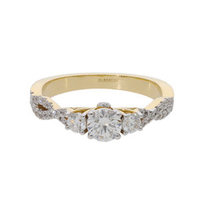 Anillo de Compromiso Clásico de Oro de 14K con Baño de Rodio y Diamante Natural, Corte Brillante, Banda Trenzada con Pavé para Boda - Product Image 1