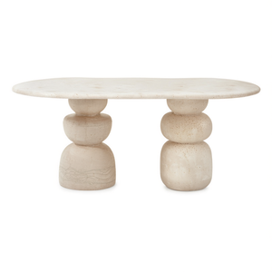 Mesa de Comedor Moderna de Piedra Travertino Natural y Mesa Auxiliar Decorativa - Product Image 3