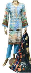 Últimas señoras Readymade trajes de lino bordados Lenin pakistaní moda botón decoración silueta recta fiesta de mujer - Product Image 2