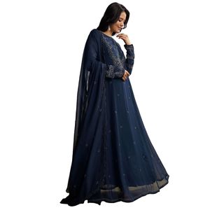 Set di Anarkali con perline blu con Dupatta all'ingrosso abbigliamento etnico donna abbigliamento personalizzato moda OEM fabbrica fornitore di massa del partito - Product Image 1