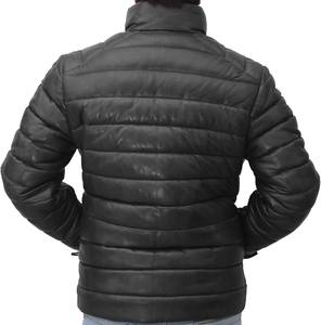 Chaqueta acolchada ligera de piel de oveja con cremallera para hombre Abrigo acolchado de plumón real para invierno - Product Image 4