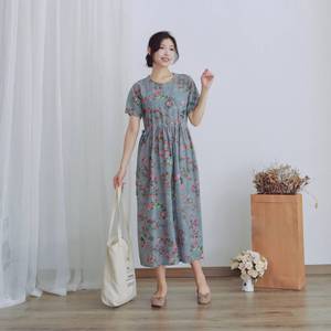 Femmes filles pur coton indien bloc imprimé robe mi-longue vêtements d'été Maxi décontracté robe de soirée boutons en vrac en gros - Product Image 3