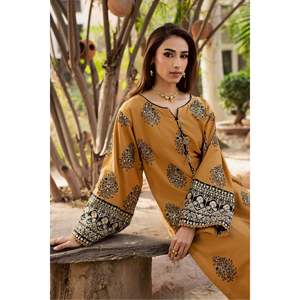 Ensemble chemise et pantalon en mousseline de soie pour femme BATIK-2PC, col en V, broderie, respirant, printemps/été, broderie de paillettes BIC-239 - Product Image 3