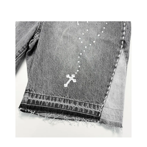 Shorts Holgados con Estilo Desgastado y Lavado Vintage, 100% Algodón, Sólidos, de Alta Calidad, Transpirables, para Uso Urbano - Product Image 2