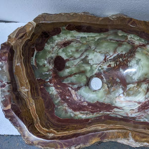 Évier en onyx de marbre brun foncé et vert multi, évier en pierre naturelle pour la décoration de salle de bain de luxe - Product Image 1