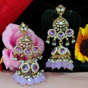 Traditional Heritage Kundan and Hanging <b>Pearls</b> Jhumkas For Women Acrylic Ear Jewelry Regal Appearance Finest Quality <b>Earrings</b> - Product Image 6