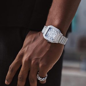 Montre squelette en or blanc 14 carats 42 mm avec moissanite 14,1 carats et bijoux de luxe pour bagues - Product Image 4