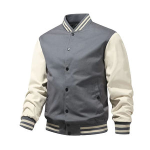 Veste universitaire avec manches en cuir contrasté et blouson bomber de baseball en laine mélangée vêtements d'extérieur streetwear décontractés - Product Image 1